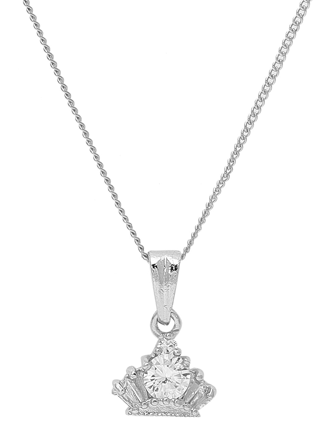 Priyaasi Regal Radiance Silver-Plated Crown Pendant Necklace