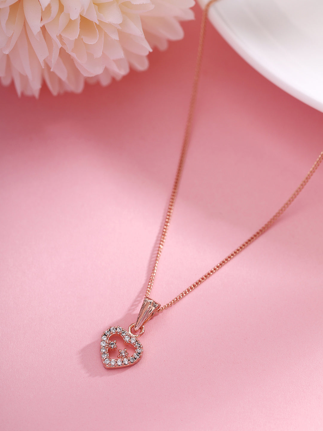 Priyaasi Romantic Rose Gold-Plated Heart Pendant Necklace