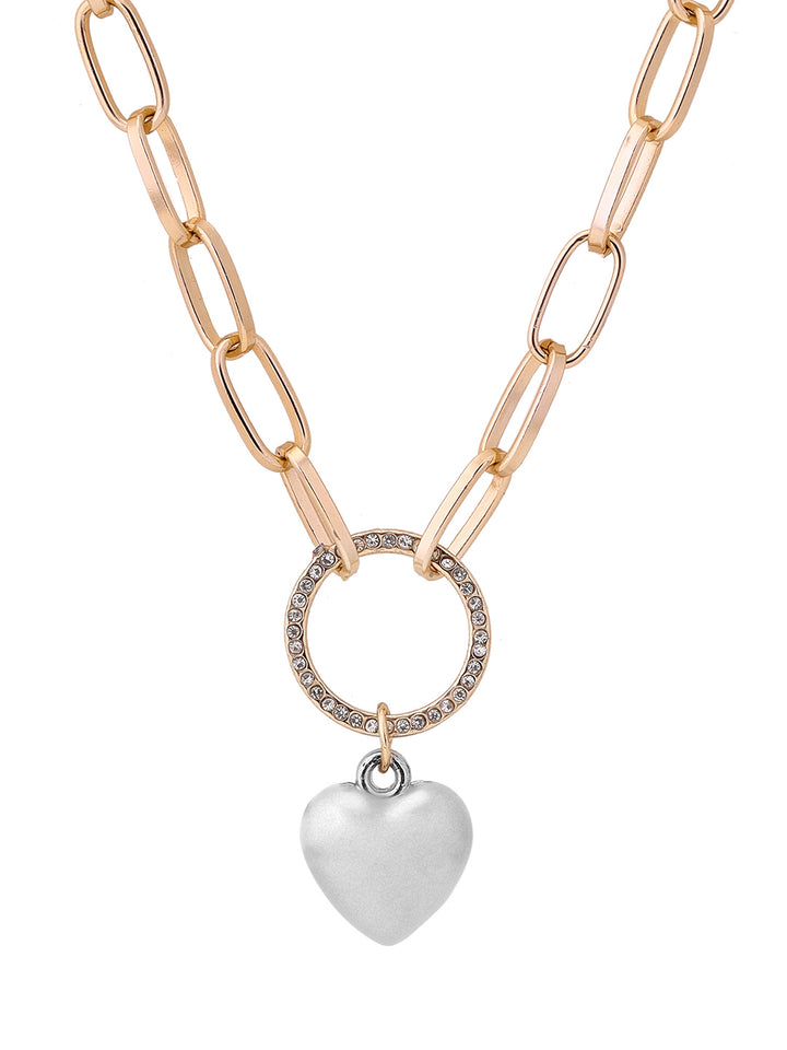 Priyaasi Silver Heart Shaped Pendant Linked Chain