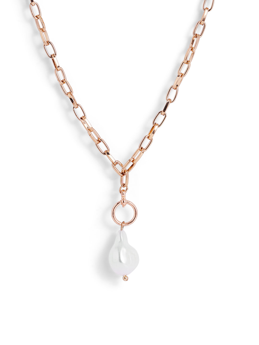 Chain Pattern Gold Plated Elegant Pearl Pendant Necklace