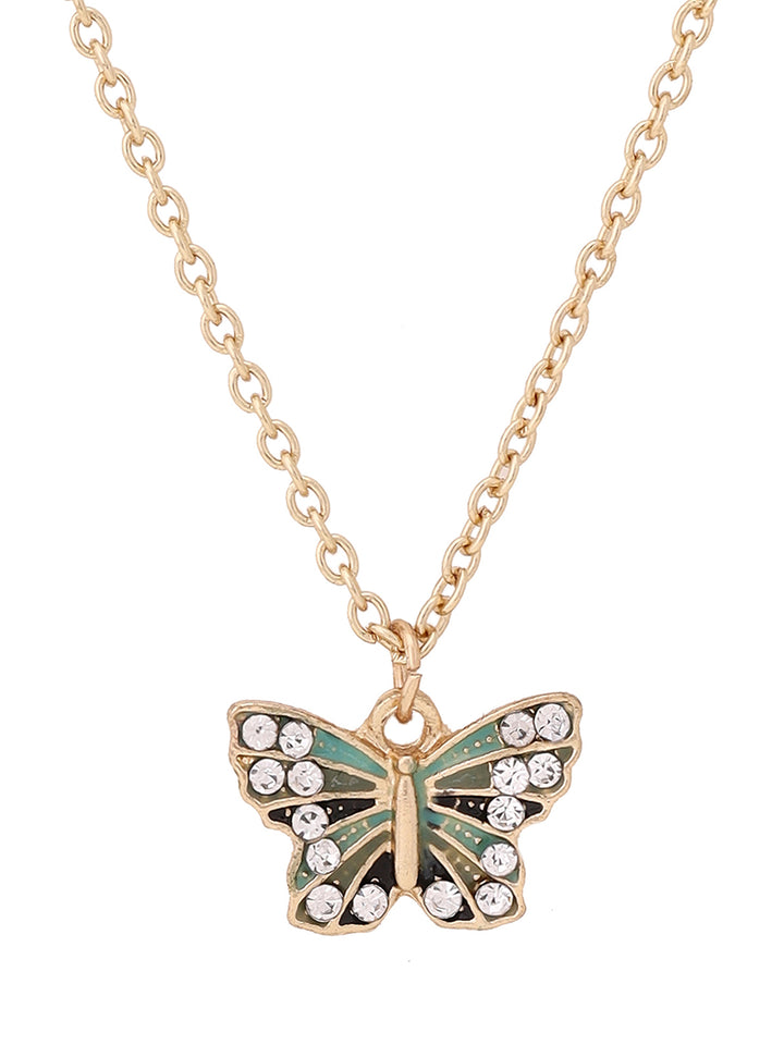 Priyaasi Blue Butterfly Shaped Pendant Necklace