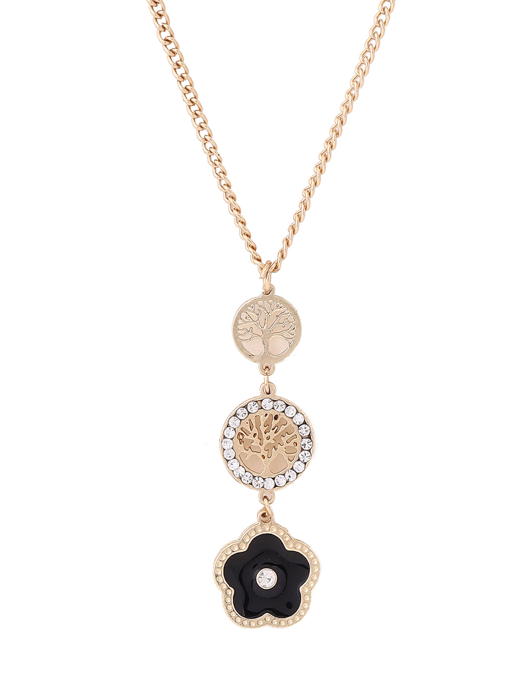 Priyaasi Black Flower Tree Shaped Pendant Necklace