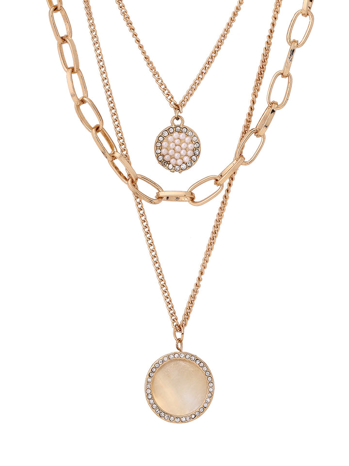 Priyaasi White Stone Three Layered Gold Plated Necklace