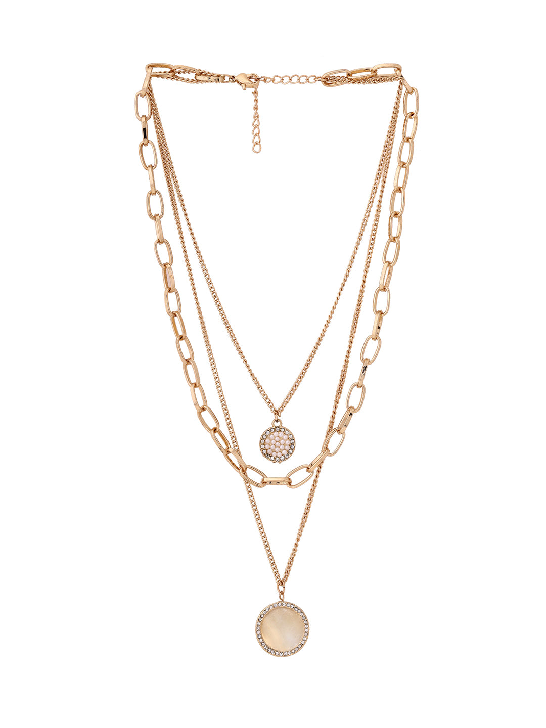 Priyaasi White Stone Three Layered Gold Plated Necklace