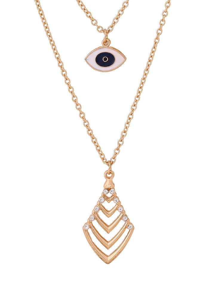 Priyaasi Evil Eye Leaf Shape Two Layer Gold Plated Necklace