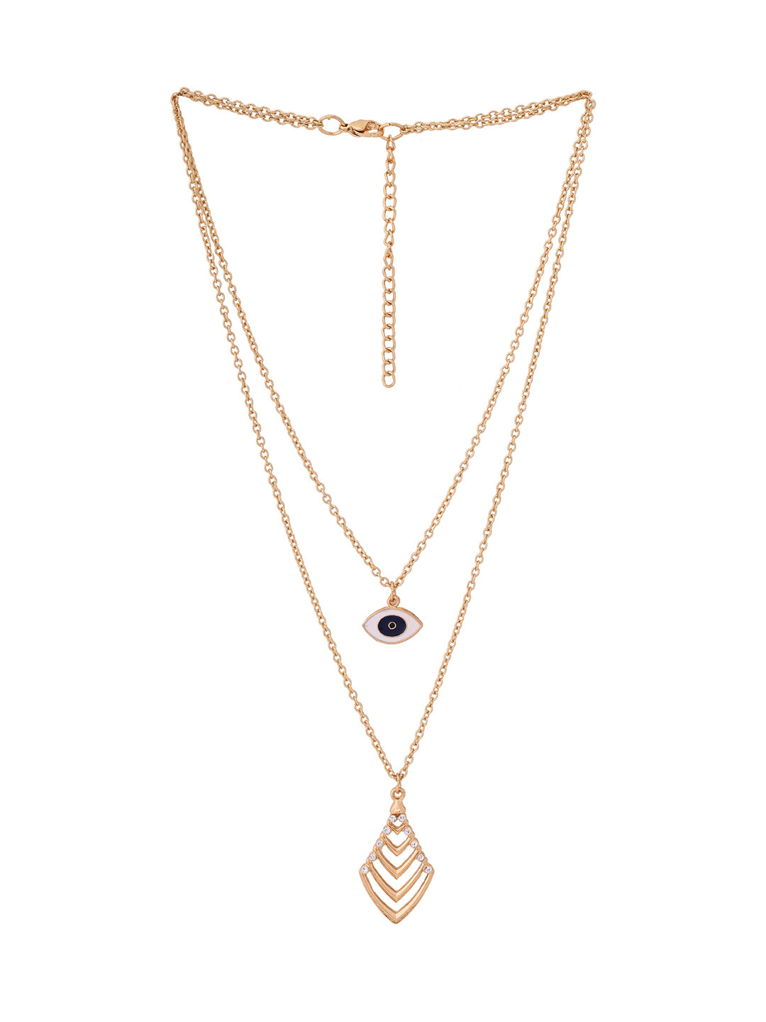 Priyaasi Evil Eye Leaf Shape Two Layer Gold Plated Necklace