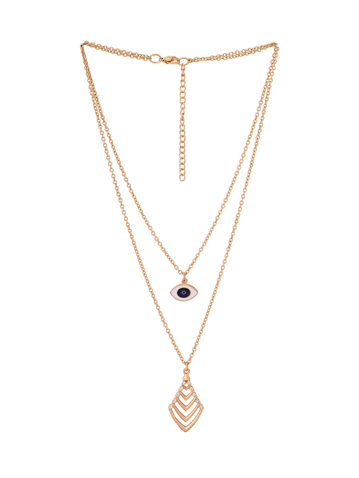 Priyaasi Evil Eye Leaf Shape Two Layer Gold Plated Necklace