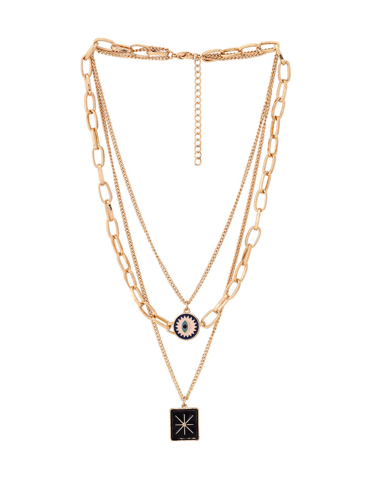 Priyaasi Star Square Evil Eye Three Layered Gold Plated Necklace