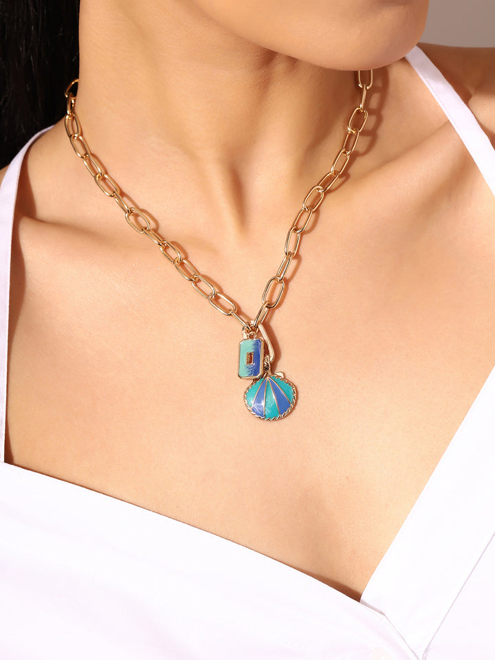 Priyaasi Aqua Pendant Linked Chain Necklace