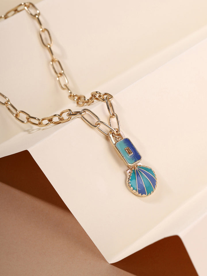 Priyaasi Aqua Pendant Linked Chain Necklace