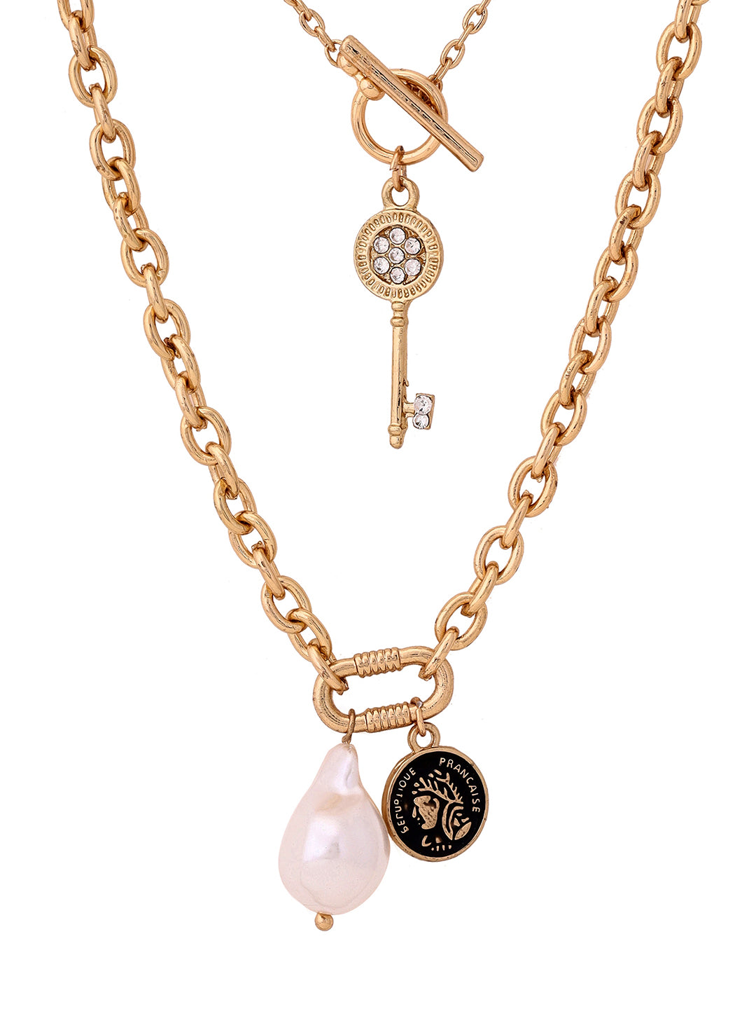 Priyaasi Pearl Key Locket Gold Plated chain Necklace