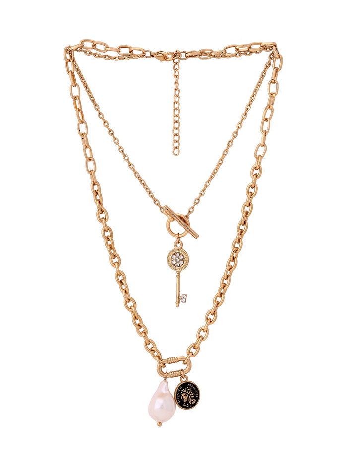 Priyaasi Pearl Key Locket Gold Plated chain Necklace