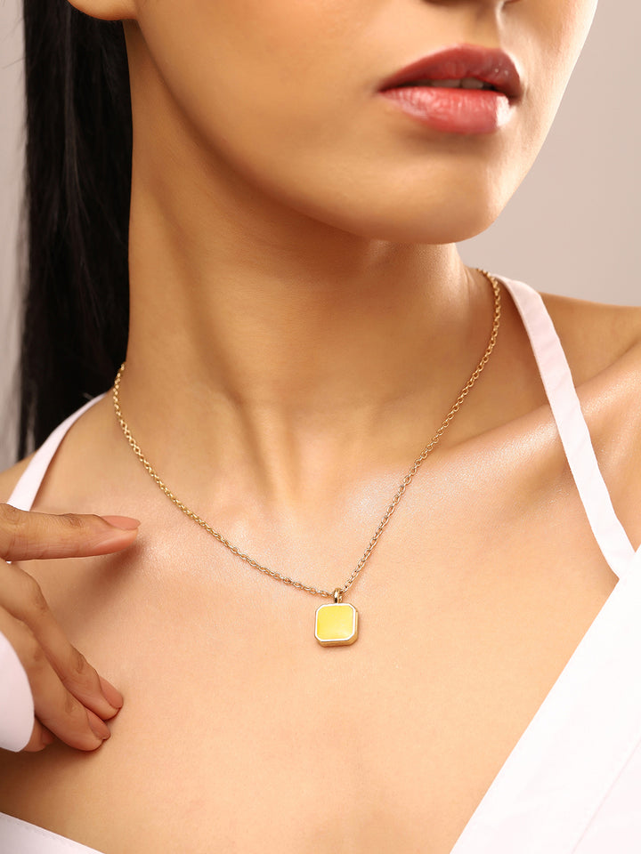 Priyaasi Yellow Square Pendant Gold Plated Necklace