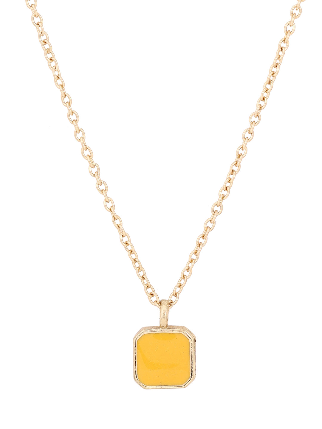 Priyaasi Yellow Square Pendant Gold Plated Necklace