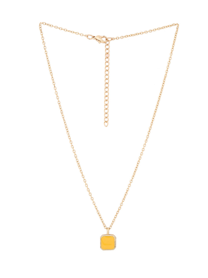 Priyaasi Yellow Square Pendant Gold Plated Necklace