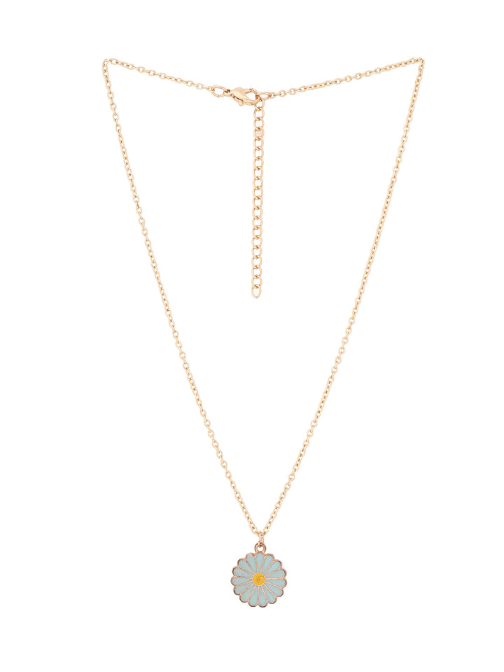 Priyaasi Blue Sunflower Pendant Gold Plated Necklace
