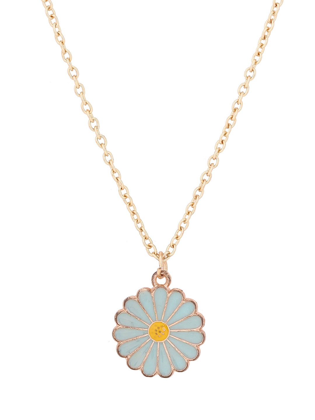 Priyaasi Blue Sunflower Pendant Gold Plated Necklace