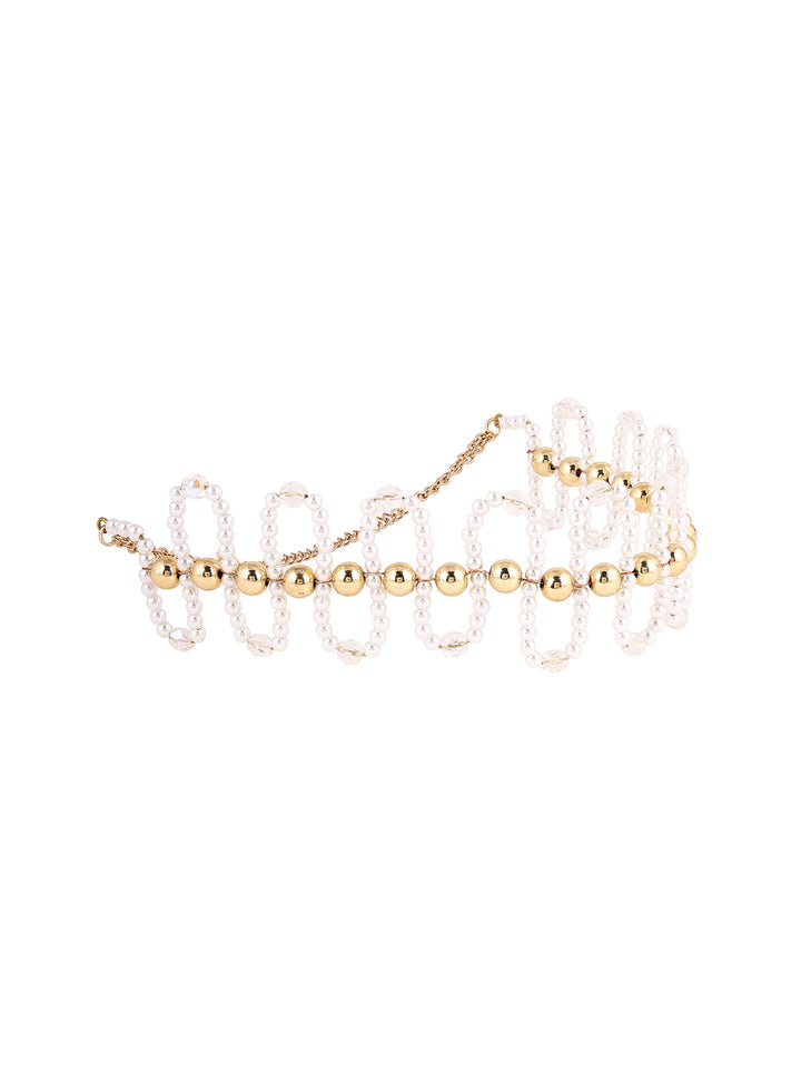 Priyaasi Pearl Goldd Balls Wave Style Gold Plated Chocker Necklace