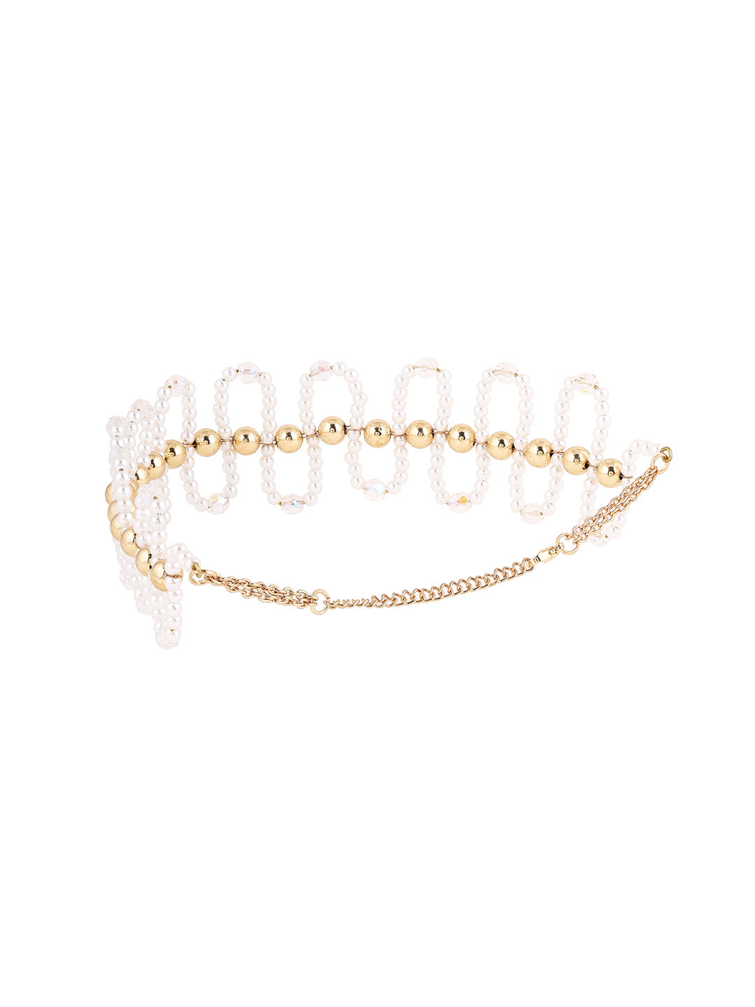 Priyaasi Pearl Goldd Balls Wave Style Gold Plated Chocker Necklace