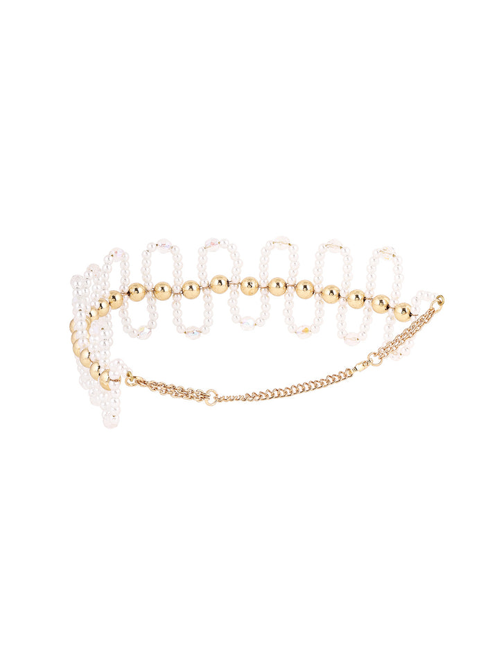 Priyaasi Pearl Goldd Balls Wave Style Gold Plated Chocker Necklace