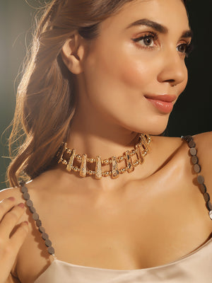 Abstract Pattern Gold Plated Fancy Choker Necklace