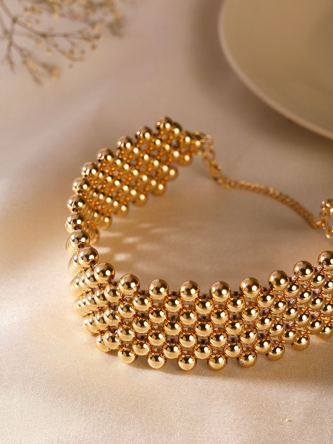 Priyaasi Gold Beaded Sequenced Gold Plated Choker Necklace