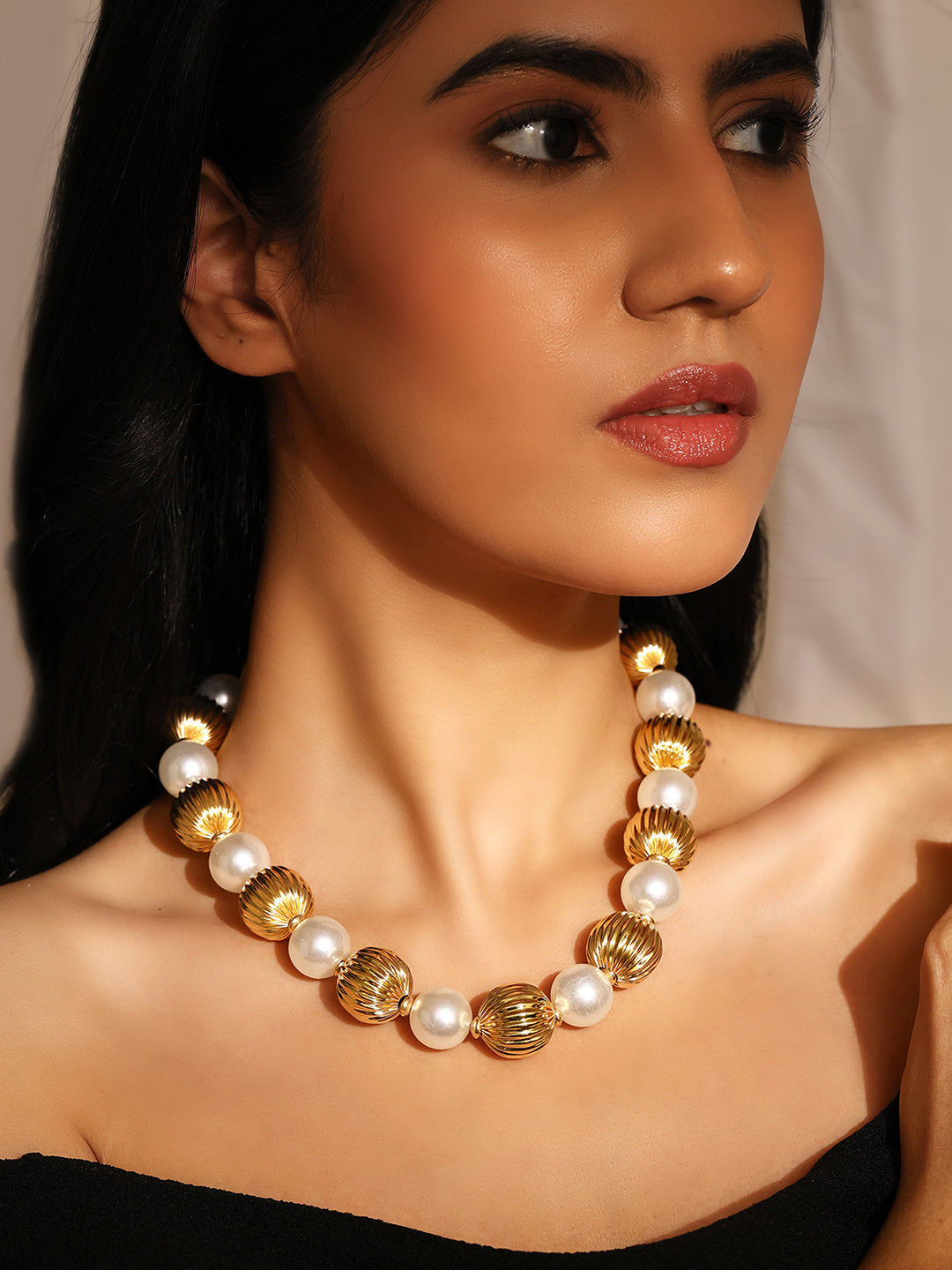 Priyaasi Fancy Gold Bold Balls Pearl Balls Gold Plated Sequenced Necklace