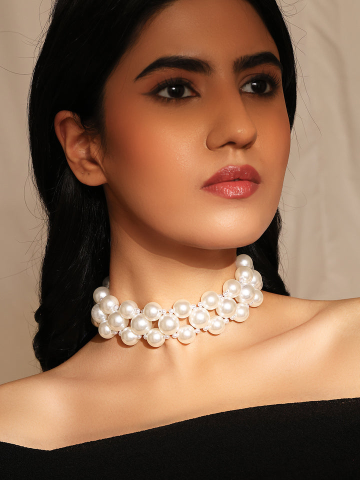 Priyaasi Classic Bold Pearls Squenced Chocker Necklace