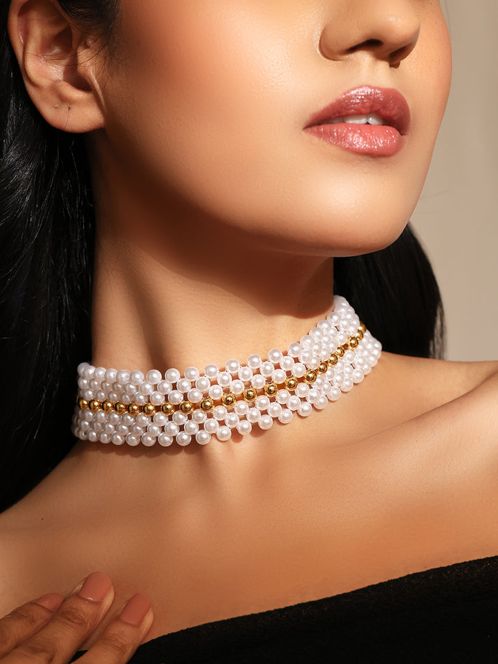 Priyaasi Bling Pearl Gold Balls Gold Plated Fancy Necklace