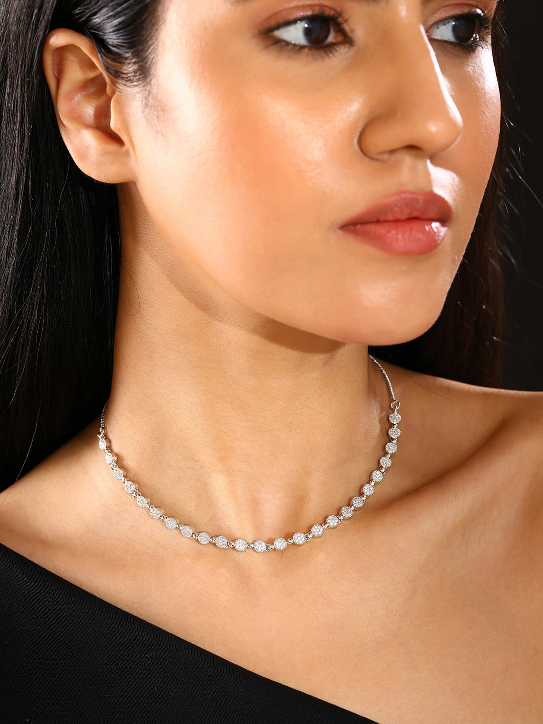 Priyaasi Simple AD Silver Plating Fashionable Statement Design Necklace