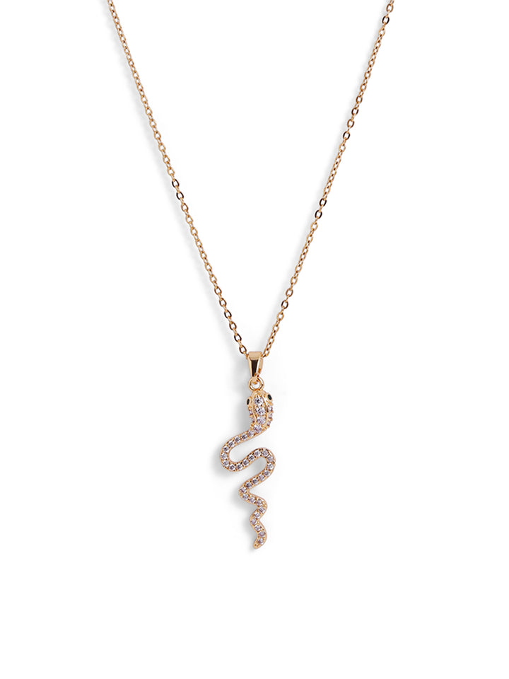 White Stoned Snake Pendant Gold Plated Fancy Chain