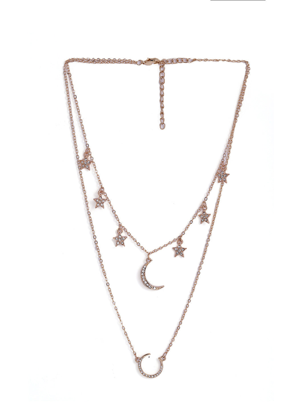 Moon and Stars Pendant Two Layered Gold Plated Chain