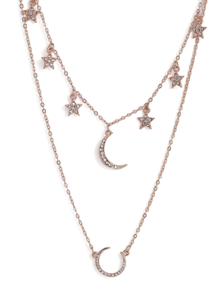 Moon and Stars Pendant Two Layered Gold Plated Chain