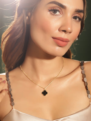 Black Floral Pendant Gold Plated Simple Elegant Chain