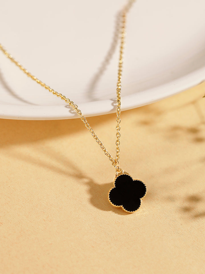 Black Floral Pendant Gold Plated Simple Elegant Chain