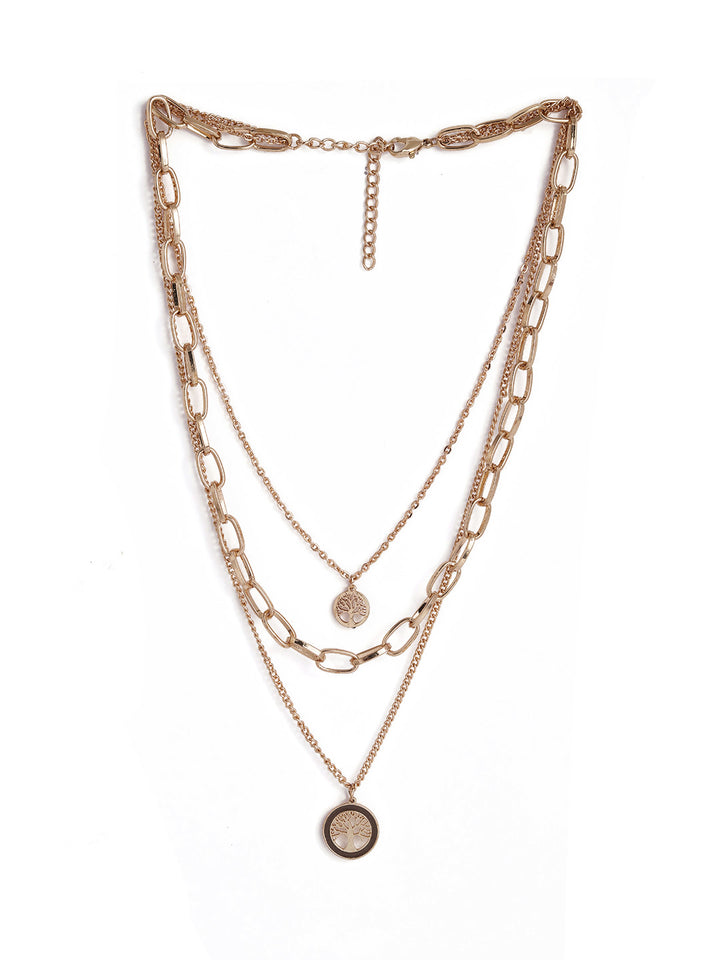 Elegant Gold Plated Three Layered Contemporary Statement Chain