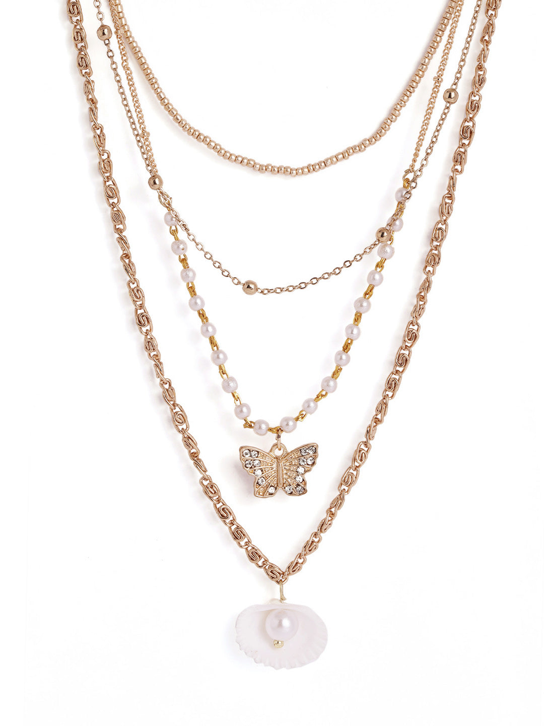 Pearl Elegance Butterfly Pendant Statement Fancy Gold Plated Chain