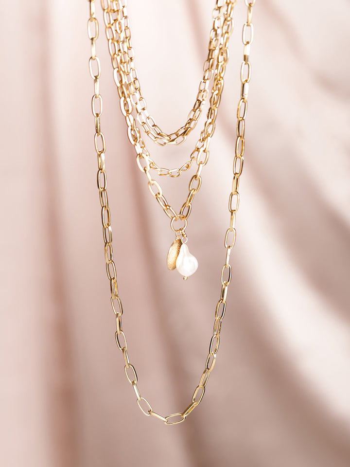 Elegant Gold Plated Stepwise Statement Contemporary Layered Chain