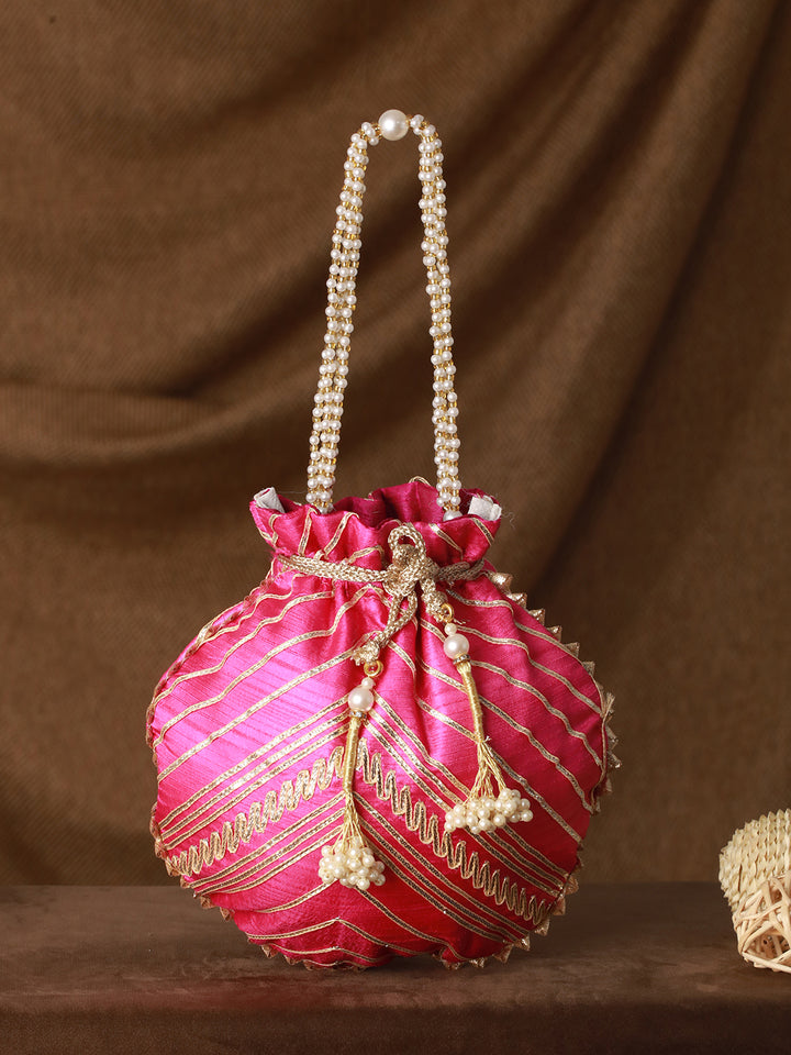 Glam Gota Striped Pink & Gold Potli Clutch