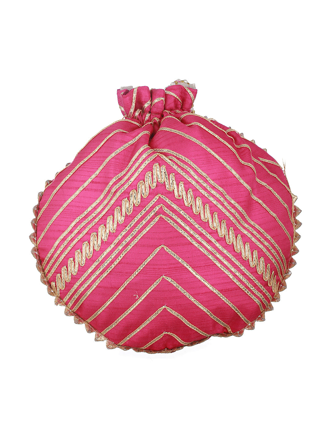 Glam Gota Striped Pink & Gold Potli Clutch