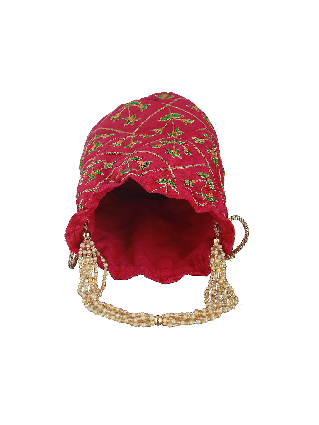 Glam Gota Floral Pink Embroidered Potli Clutch