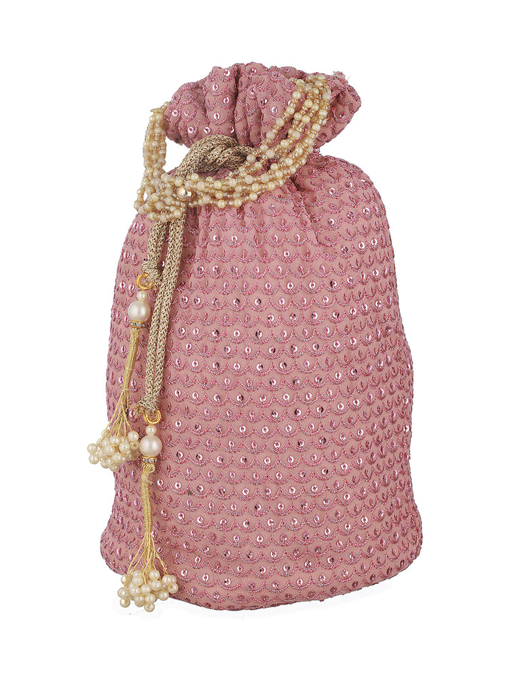 Somya Pink Embroidered Sequined Potli Clutch