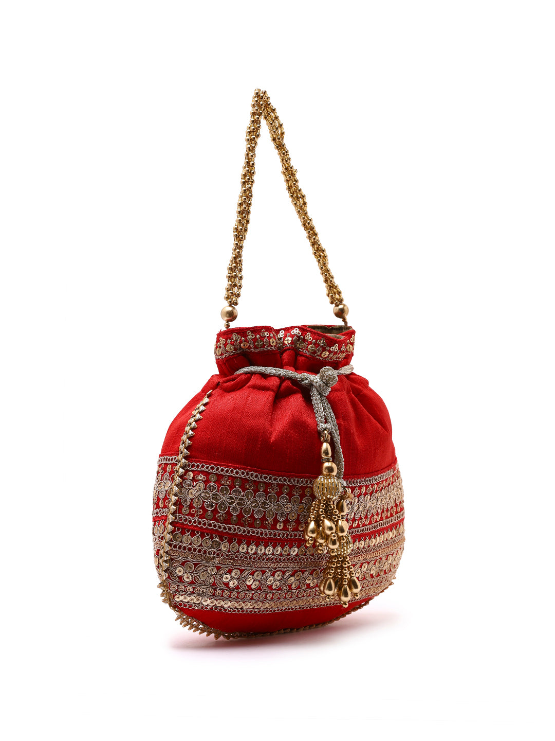 Priyaasi Bright Red Laced Potli Bag