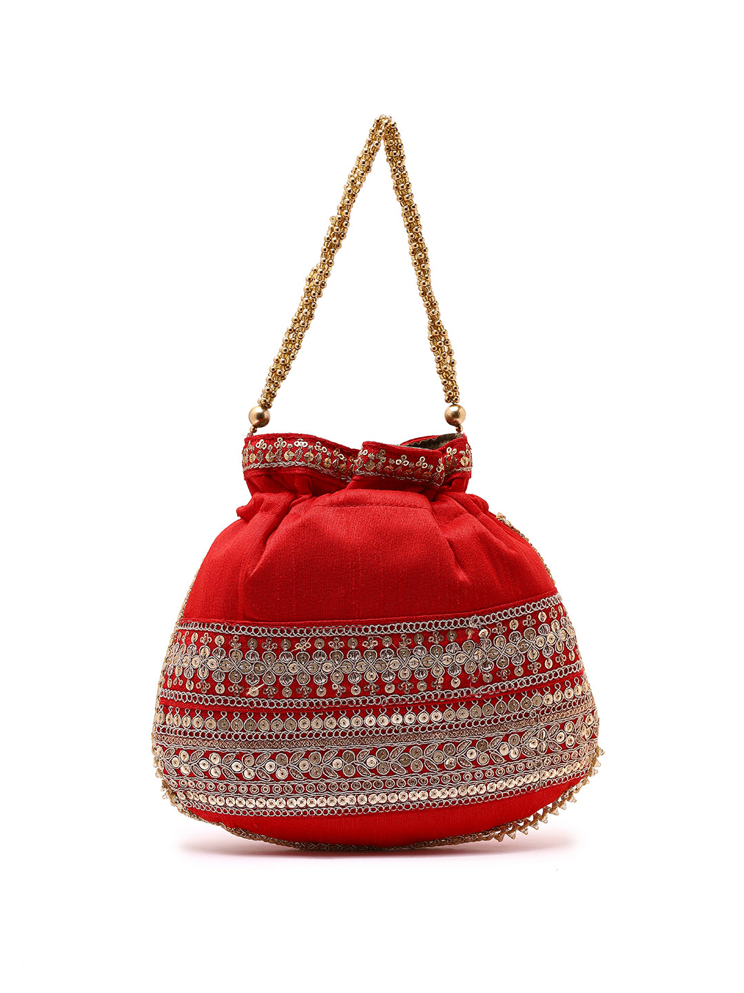 Priyaasi Bright Red Laced Potli Bag
