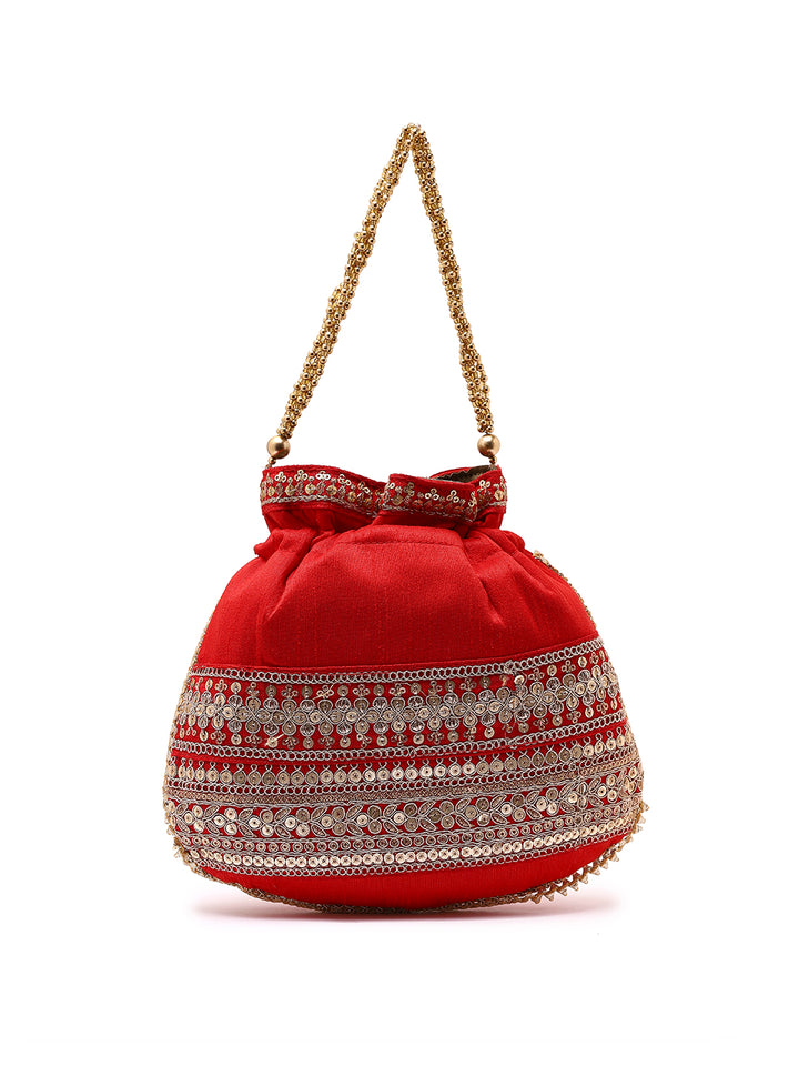 Priyaasi Bright Red Laced Potli Bag