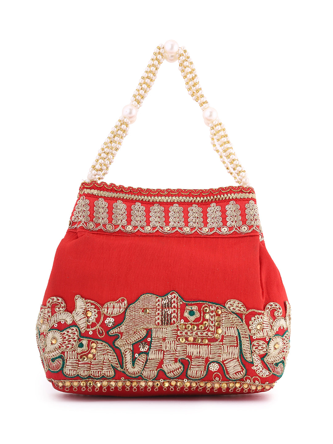 Priyaasi Red Wedding Pattern Gold Thread Designary Potli Bag