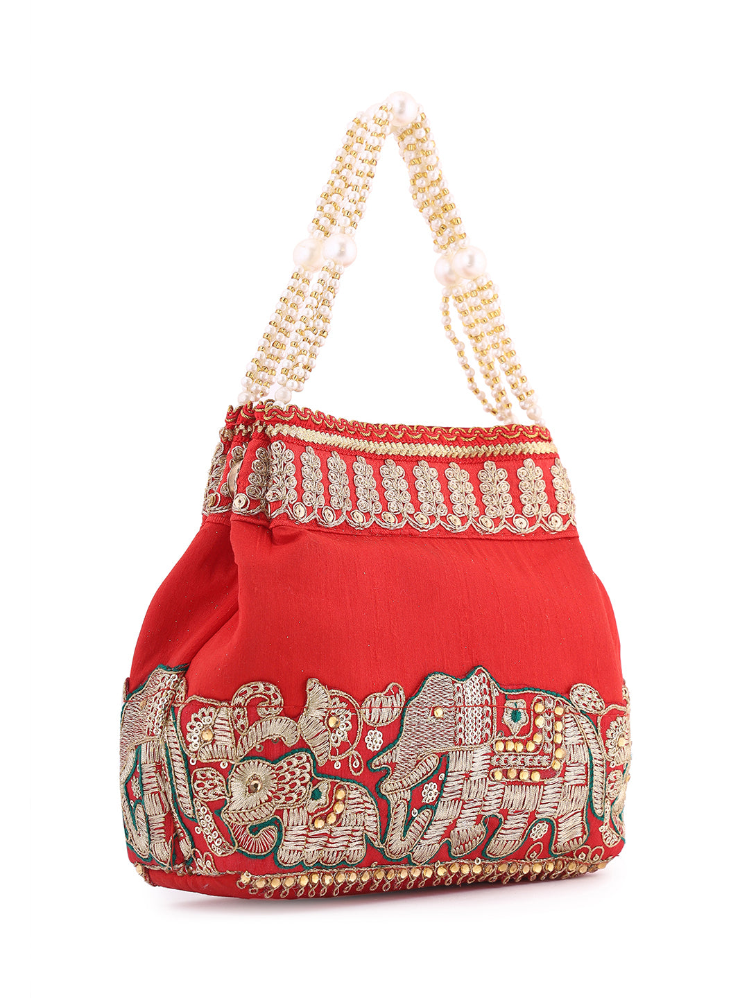 Priyaasi Red Wedding Pattern Gold Thread Designary Potli Bag