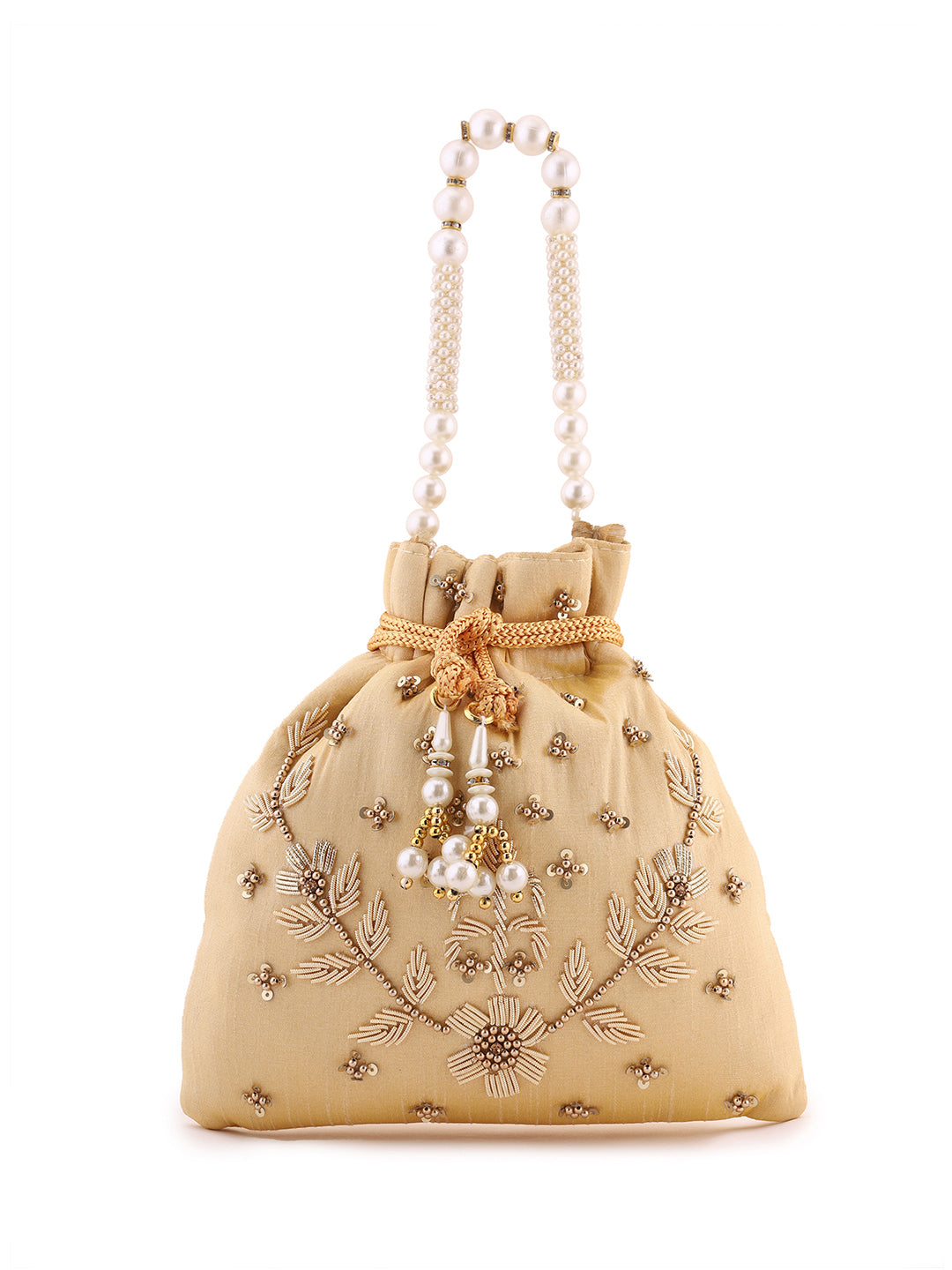 Priyaasi embroidery Gold Floral Thread Design Potli Bag