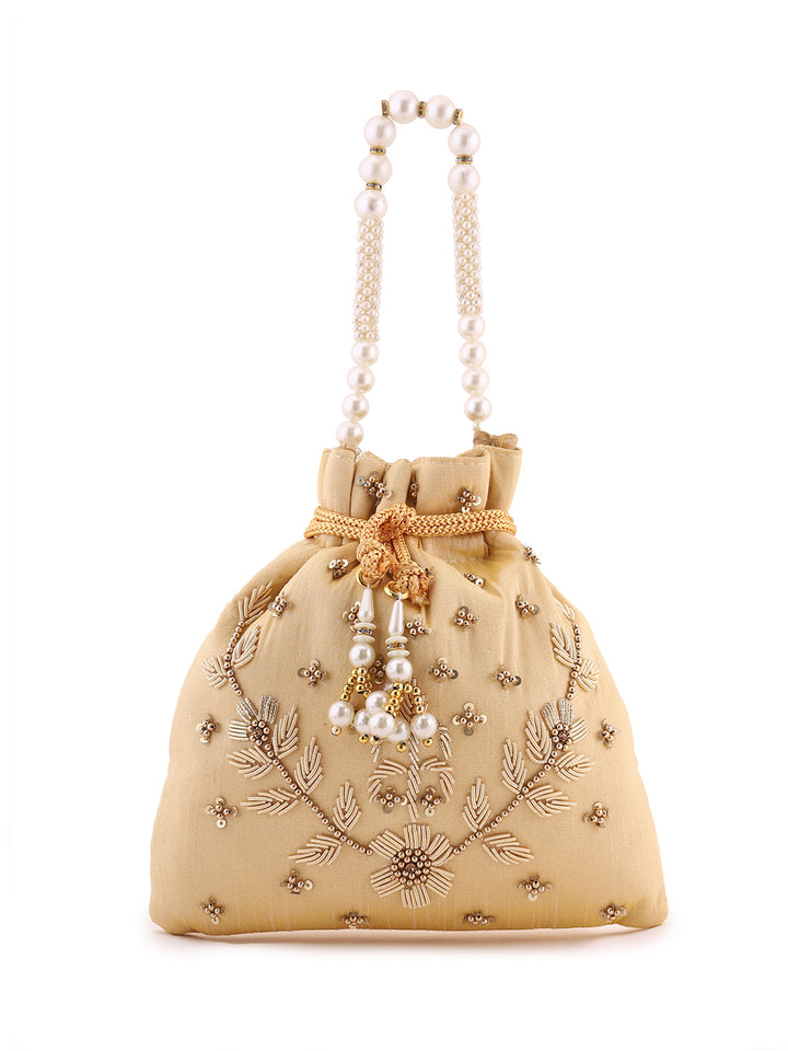 Priyaasi embroidery Gold Floral Thread Design Potli Bag