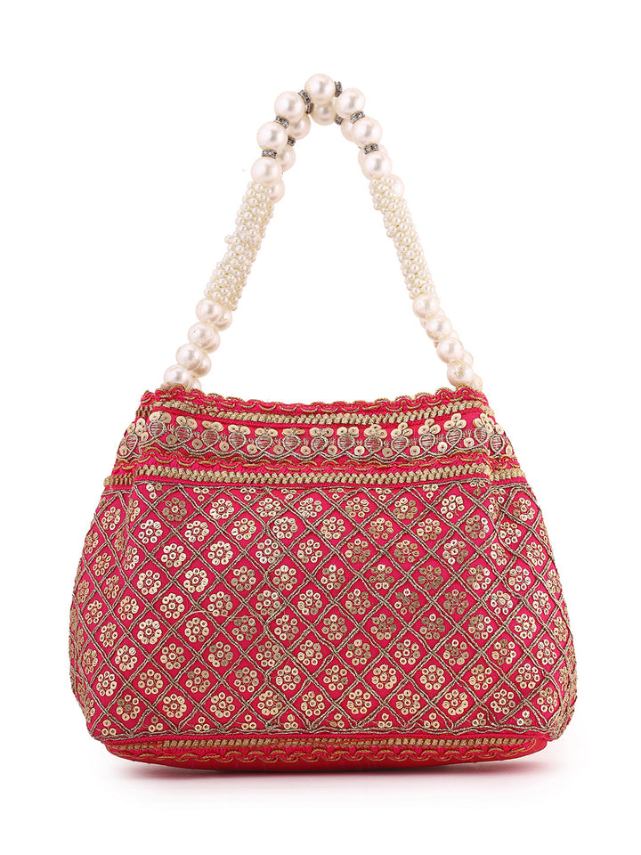 Priyaasi Simple Rani Pink Gold Design Potli Bag